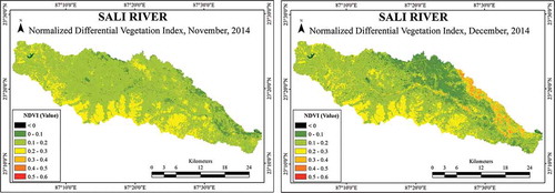 Figure 6. NDVI of Sali River for the month of November (left) and December (right).
