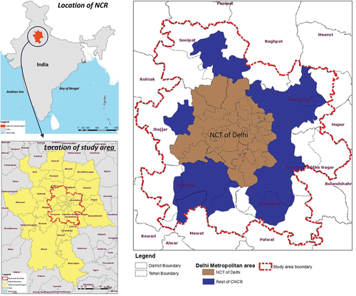Figure 1. Location of Delhi Metropolitan area in the National Capital Region of India.