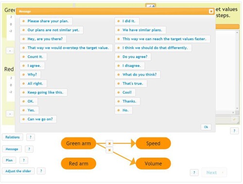 Figure 8. The pre-defined message set under the Message button in the knowledge application phase.