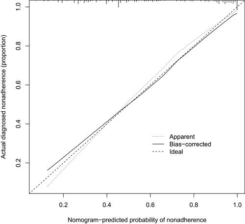 Figure 3 The calibration curves of the topic HZ nomogram prediction in the cohort.