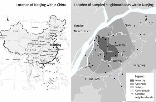 Figure 1. Locations of sampled neighborhoods in Nanjing, China.