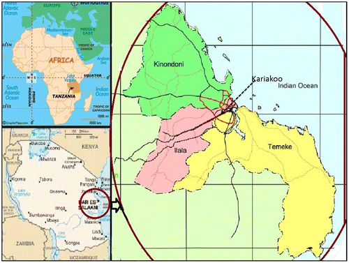Figure 5. Map of Dar es Salaam showing districts and location of Kariakoo.Source: Layson, Citation2014.