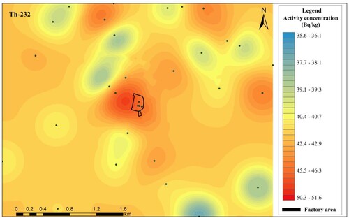 Figure 3. Geo-Spatial distribution of 232Th in the soils of the study area.
