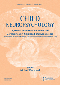 Cover image for Child Neuropsychology, Volume 23, Issue 6, 2017