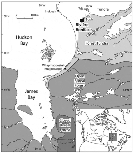 Figure 1. Location of the study area in the Rivière Boniface and Lac Bush regions, subarctic Québec