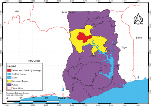 Figure 3. Damongo in the regional and national context, Ghana.