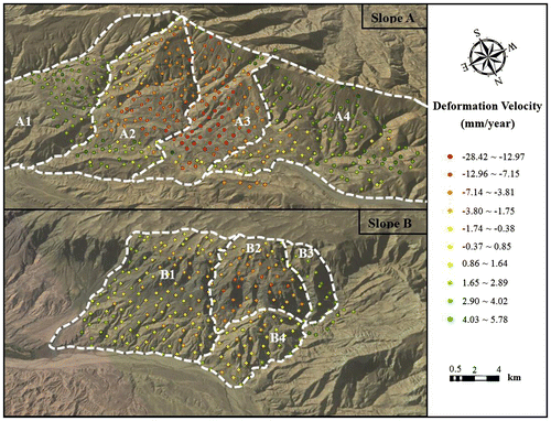 Figure 4. The distribution of deformation velocity on the unstable slope.