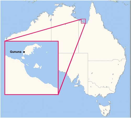 Figure 1. Gununa is the township on Mornington Island, which is situated in the Gulf of Carpentaria in Northern Australia.Footnote13