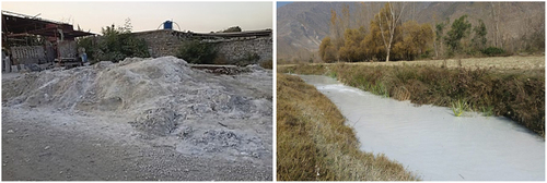 Figure 2. Open dumping of marble waste and flowing slurry in Peshawar, Pakistan.