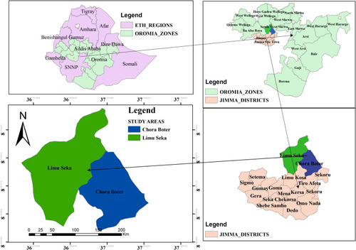 Figure 1 Map of study areas (Limu Seka, and Chora Boter districts).