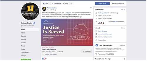 Figure 1. ActionStation using Facebook to promote the social justice work of groups they supportFootnote6.