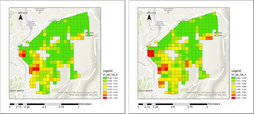 Figure 5. Left: TIR_D in the Old City of Jerusalem, 2015–2017; Right: TIR_P in the Old City of Jerusalem, 2015–2017 (Source: Authors).