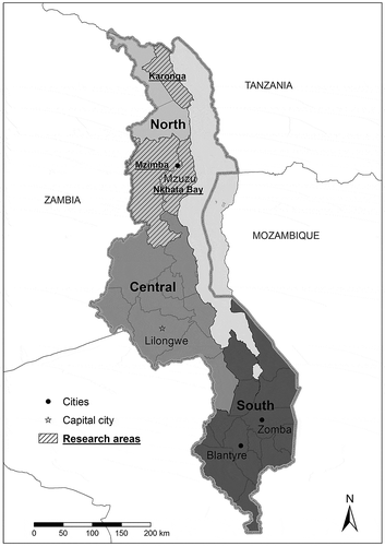Figure 1. Research area in Malawi. Source: M. M. Kretzer, based on: Malawi Spatial Data Portal (MASDAP) Citation2013.
