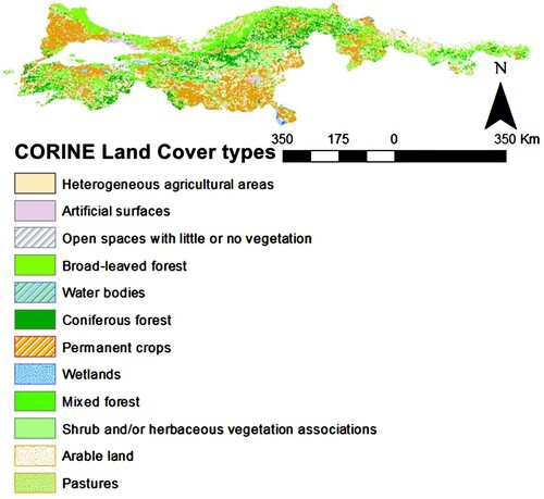 Figure 3. CORINE land cover types of Lacerta viridis in Northern Türkiye.