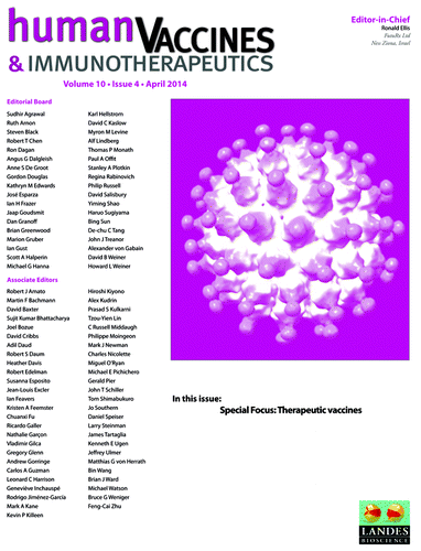 Figure 1. Cover of Human Vaccines and Immunotherapeutics Volume 10, Issue 6.