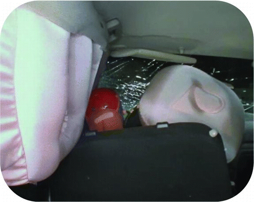 Fig. 8 Example of dummy's head completely missing frontal air bag in Fusion flat 150 test.