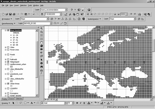 Figure 1.  Data from ‘Global GIS’ data set, Europe CD, compiled by USGS and sold by American Geological Institute, displayed in ArcGIS by ESRI, Inc., lesson created by Joseph Kerski. (Available in colour online).
