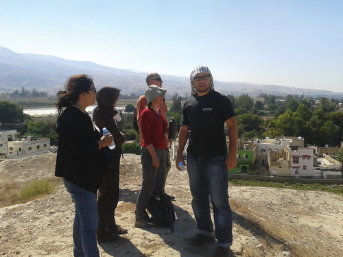 Thimar seminar participants visiting Tell Deir ‘Alla in the Jordan Valley. Left to right: Yasmine Moataz, Martha Mundy, Carol Palmer, Mauro van Aken (rear), and Karim Eid Sabbagh