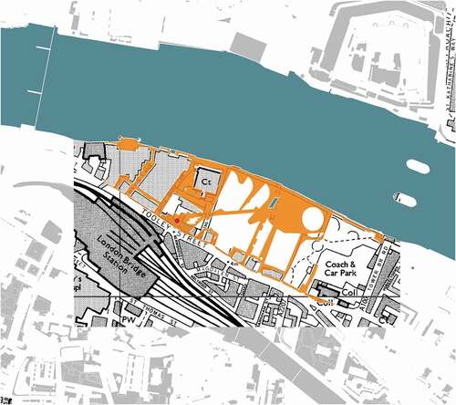 Figure 6. New and historic urban tissues overlaid for analysis, here at the More London development (Southwark).