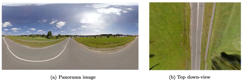 Figure 3. Example of a top down-view T (b) constructed from a panorama image P (a).