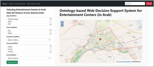 Figure 11. Web view of the ontology-based decision support system for finding an entertainment center.