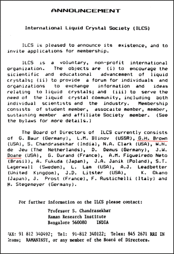 Figure 33. ILCS' first official document, announcing its own existence and inviting the LC community to join in as members Citation[1]. It was prepared by Lam in San Jose before the 13th ILCC, Vancouver, 1990, and was distributed at the conference. That is why there was no date in this document. Note that two persons from Kent, Brown and Doane, were among the founding board directors.