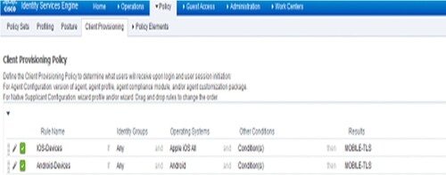 Figure 15. Configures the client provisioning policy.