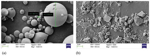 Figure 8. SEM images of (a) fly ash, (b) RAP.