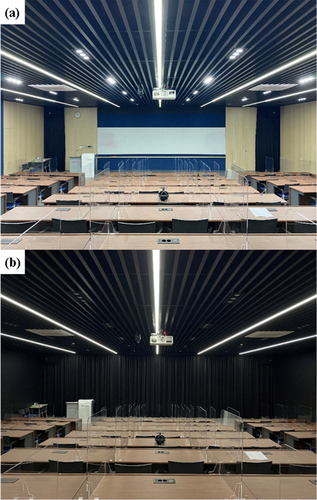 Figure 3. Constructed light convertible physical environments (a) traditional physical space and (b) MR physical immersive environment.