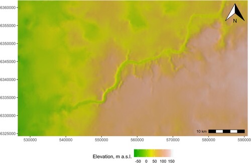 Figure 7. Representation of modern river Gauja valley in the bedrock surface model.