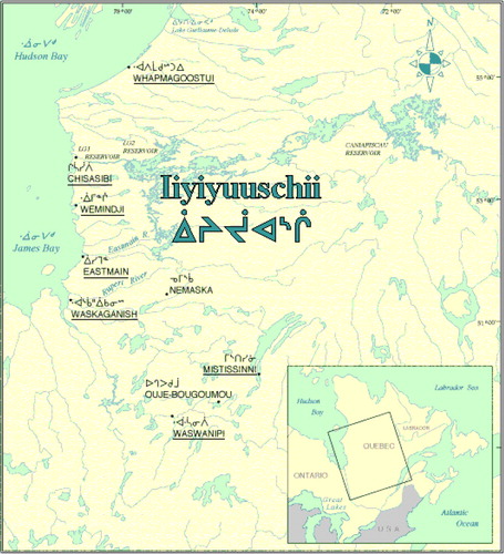 Fig. 1.  Map of the James Bay territory (Eeyou Istchee) (Quebec) and localization of the communities participating in the study.