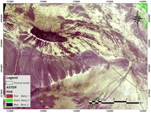 Figure 2. An image of the study area and the surrounding zones (image provided by high-quality ASTER satellite).