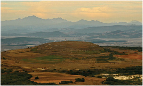 Figure 2. The Bernorio Mountain with the Cantabrian Mountains in the background (photo by D. Vacas, modified by A. Martínez-Velasco).