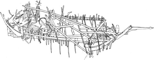 Figure 7. The Esselholm shipwreck drawn by Harry Alopaeus in Citation1978, scale 1:25. FHA archives, photo: Riikka Tevali