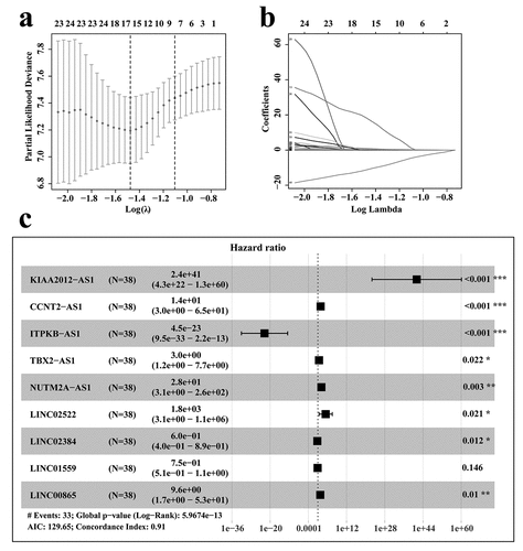 Figure 2. Selection of prognosis-related lncRNAs in RCC patients with stage IV and histological grade G4