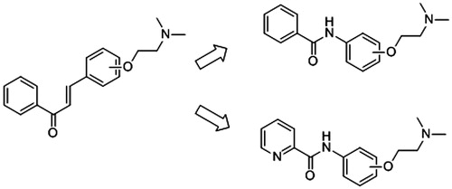 Figure 1. Comparison of chalcone derivatives and amide derivatives with diethanolamine side chain.