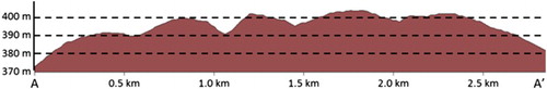 Figure 4. Topographic profile across a moraine belt composed of prominent individual ridges. Transect A–A′ location is indicated in Figure 1.