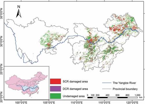 Figure 6. High temperature damaged area of paddy rice in the study area in 2013.