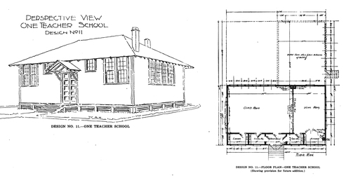 Figure 2. Design No. 11, One Teacher School, designed by Robert R. Taylor and W. A. Hazel. From The Negro Rural School and Its Relation to the Community, (Tuskegee Institute: Tuskegee, Ala., 1915.).