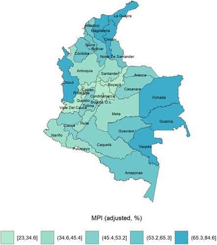 Figure 4. Multidimensional Poverty Index (MPI) adjusted for rural areas, by department.