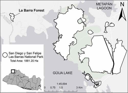 Figure 1. Map of the San Diego and San Felipe Las Barras National Park showing the La Barra forest location.