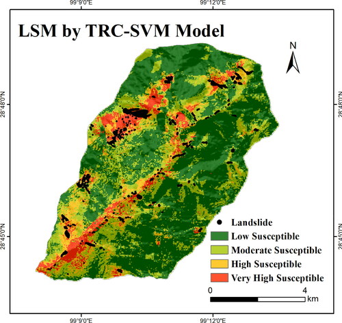 Figure 12. Landslide susceptibility map using TRC-SVM.