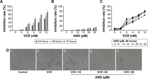 Figure 1 Growth inhibition effect of SK-NEP-1 cells treated with VCR, AND, and VCR plus AND.