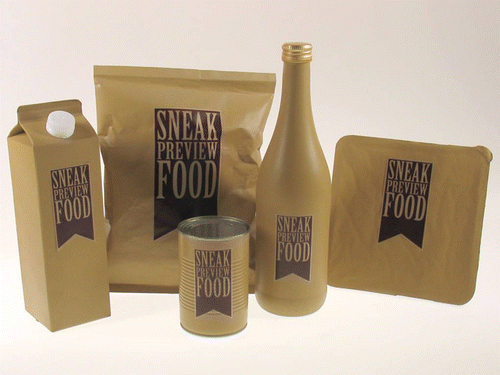Figure 6. ‘Sneak preview food’ prototype; highly branded anonymous food packaging.