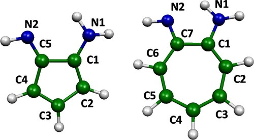 Scheme 1. Structures of the 5- and 7-ring, showing the atom labelling