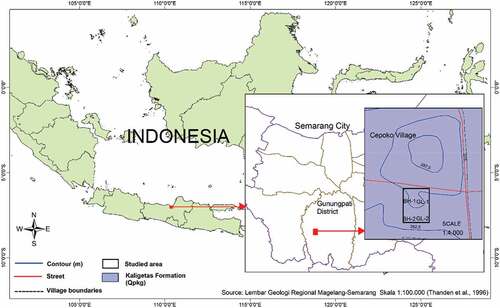 Figure 1. Map of studied area information, BH-1 and BH-2 are core drilling points, GL-1 and GL-2 are geoelectric points (Alina et al., Citation2020)