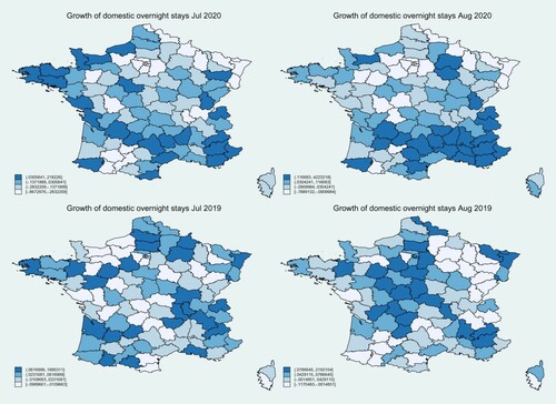 Figure A1. Spatial distribution of the dependent variables. Source: Insee and own calculations.