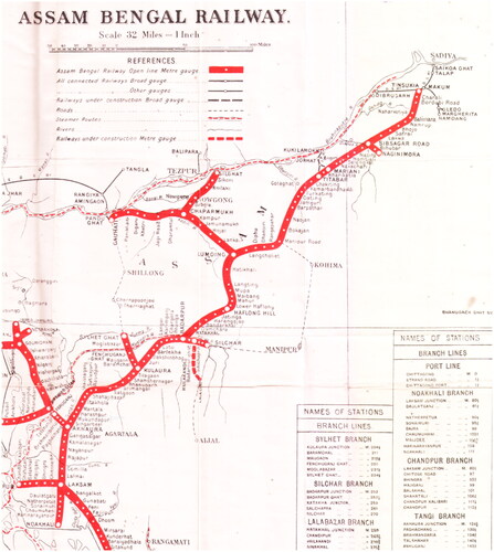 Figure 1. Map of Assam-Bengal Colonial Railways (exact date unknown). Source: Assam State Archives, Guwahati.