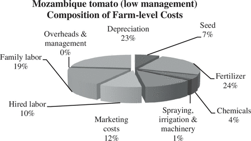 Figure 3. Composition of farm-level costs for tomato production in Mozambique.