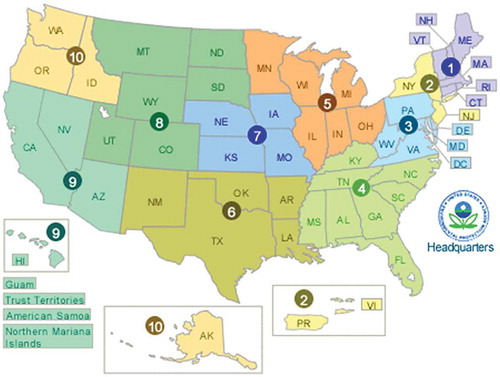 Figure 8. Image of the 10 EPA Regions as found on https://www.epa.gov/aboutepa/visiting-regional-office.